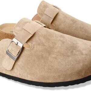 Women Suede Leather Clogs Cork Sole Waterproof House Slippers Mules